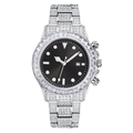 Silver-toned iced out quartz watch featuring a black dial and luminous hour markers - Silver White