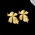 Vintage-style golden flower earrings with glossy metallic finish and detailed petals - Silver Pin Vintage Flower Stud Earrings (25#)