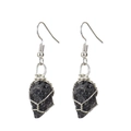 Detailed macro of handmade wire wrapped natural black tourmaline stone drop earrings - Silver + Obsidian