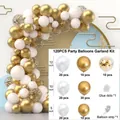 120pcs gold and white balloon arch kit with metallic and confetti latex balloons - White Gold Set 01