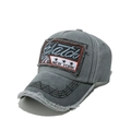 Detailed view of grey distressed baseball cap with New York embroidery and vintage wash - M(56-58cm) / Gray