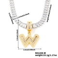 Golden letter W pendant necklace with clear zircon stones on a sixty cm link chain - Letter W