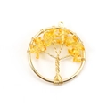 Tree of Life pendant with gold wire wrap and yellow crystal stones on white background - 3cm / Gold + Citrine