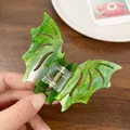Green bat hair claw clip with marble texture and silver glitter for Halloween - Marble Pattern With Glitter / Green