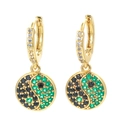 Macro shot of gold-plated Tai Chi earrings with black and green zircon pavé settings - Gold Base - Green & Black