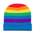 Rainbow striped knit beanie hat with colorful block patterns and wide folded cuff - Rainbow Striped Style (C)
