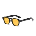 Retro round black frame sunglasses with yellow transparent lenses and metal rivets - Bright Black Orange Tea C12