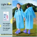 Thick light blue EVA reusable raincoat for kids with drawstring hood and storage pouch - Blue Wide-mouth Children's Style [90g 16-mil Thickened]