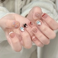 Short gradient pink press-on nails with cute cartoon dogs and cat motifs - R849 Candy Cake / Nail Glue Version