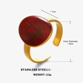 Goldener Edelstahlring mit funkelndem rotem Glitzer und verstellbarem offenem Band - Ovale Oberfläche / Rot (Glitzer)