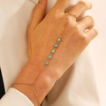 Golden hand harness featuring blue turquoise beads and minimalist chain ring design - 13 Gold 7157