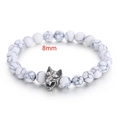 Handmade 8mm white marble stone beaded bracelet with antique silver wolf head charm - Wolf Head With 8mm Turquoise