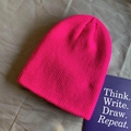 Winter warm knitted beanie in vibrant rose pink color with classic ribbed texture - Elastic / Rose Red