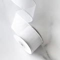 Detailed view of white faux linen ribbon with mesh texture for DIY Christmas bows - 4cm Wide x 5 Yards Long / White