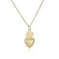 Gold-plated heart pendant necklace featuring sparkling zircons and sacred flame design - Gold Flame Sacred Heart