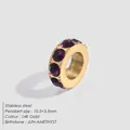 Elegant 14K gold-plated stainless steel spacer bead with purple amethyst rhinestones - June Purple (JUN-AMETHYST) / 10.5x3.5mm / Gold