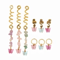 Ethnic vintage hair charms with colorful resin butterfly pendants and crystal stones - 9-Piece Set / Multicolor Set