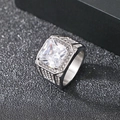 Men's large square-cut cubic zirconia ring with silver titanium steel band and pavé stones - US 7 / Silver (KR112700-MZOZ)