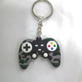 Forest camouflage game controller keychain made of soft silicone with metal ring - Camo Black