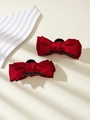 Paire de barrettes à nœuds en satin rouge foncé avec pince banane noire pour femmes - Pièce Unique / Bordeaux
