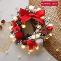 30cm Christmas wreath with LED lights, red bows, yarn balls and Merry Christmas sign - 30CM Flocked Red Wreath With LED