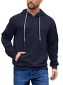Men's heavy knit navy blue hoodie with textured jacquard fabric and button neckline - S / Navy Blue