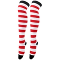 Red and white striped over-knee socks with black trim, professional studio product shot - One Size / Red White & Black Striped