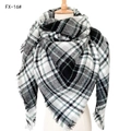 Plaid oversized cashmere-feel scarf in black white and green with fringe trim - 140x140cm / 16# New Black White Multicolor Plaid