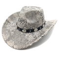Dettaglio cappello cowboy con motivo serpente bianco e nero e cinturino in pelle borchiato - M (56-58cm) / Motivo Serpente Grigio
