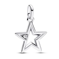 Silberner hohler Sternanhänger mit Zirkonstein für europäische DIY-Armbänder - Silberner Hohler Stern (5988952208337)