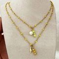 Double-layered 18k gold plated necklace with yellow beads, pearls and star pendants - Yellow