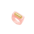 French style pink resin square ring with a gold metal inlay on white background - Gold Pink