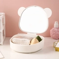 Organizador maquillaje blanco con espejo de orejas de oso y porta bastoncillos - Blanco