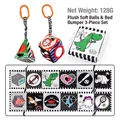 Black and white high contrast baby soft cloth book with dinosaur and geometric patterns - Bed Bumper Sensory Set