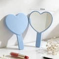 Blue heart-shaped handheld mirror with 13cm width and 7.5cm handle length specs - Blue