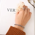 Bracciale a catena spessa argento e anello rettangolare aperto in stile Ins - Chain Bracelet / 15+5cm / Color Acciaio
