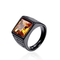 Vintage stainless steel ring for men with square amber gemstone in black finish - Black / Amber Yellow Zirconia