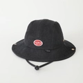 Detail of black denim kids camping hat with adjustable chin strap and embroidered patch - 52cm (2-5 Years) / Red Label - Black