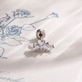 Silver crown heart zircon stud earrings in titanium steel for women ear piercing - White
