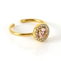 Verstellbarer 18k vergoldeter Ring mit rosa Rundstein und Halo aus weißen Diamanten - Rosa Zirkonia