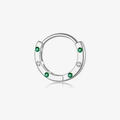 S925 sterling silver hoop earring with green emeralds and white zircon stones - Platinum Green Stone Hoop (Single)