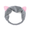 Bandeau oreilles de chat en peluche grise avec détails roses pour soin et maquillage - Gris