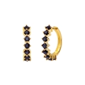 Detail of gold huggie earrings with black cubic zirconia stones on white background - Gold Metal/Black Zirconia