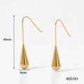 Golden teardrop earrings in polished stainless steel with 40mm height and 8mm width - Gold (D3101)