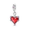 Close-up of heart charm with red glass, pink zircon stones, and star-shaped silver bail - Sweet Cool Red Heart Charm (PAC1421)
