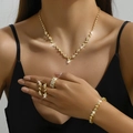 Elegant gold bridal jewelry set with sparkling rhinestones necklace and earrings - Imitation Gold Four-Piece Jewelry Set (425+G227+Ring)