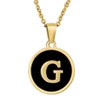 18K gold plated stainless steel necklace with round shell pendant featuring letter G - Black Enamel Letter G