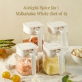 Set of 4 glass spice jars in creamy white with gold trim and matching spoons - 4-Piece Set Airtight Spice Jar | Creamy White (1200ml Total)