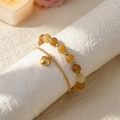 Double-layer gold magnetic bracelet with heart pendant and translucent yellow beads - Yellow Bead Chain & Gold Thin Chain - Heart Pendant