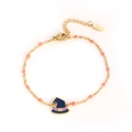 Golden Halloween bracelet with pink beads and blue wizard hat charm in stainless steel - Witch Hat - Pink Beads (XN190-3)
